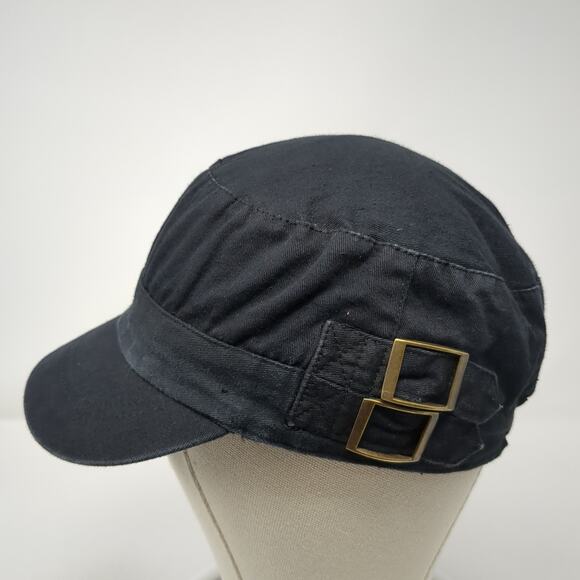 Scala Pronto Fitted Cadet Army Cap Hat Solid Black One Size Buckle - Picture 3 of 9